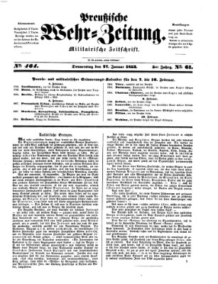 Preußische Wehr-Zeitung Donnerstag 27. Januar 1853