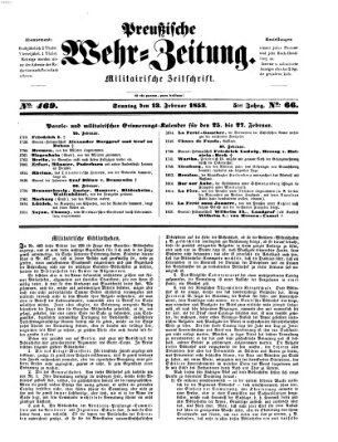 Preußische Wehr-Zeitung Sonntag 13. Februar 1853