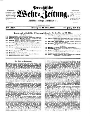 Preußische Wehr-Zeitung Sonntag 13. März 1853