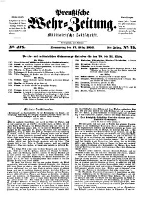 Preußische Wehr-Zeitung Donnerstag 17. März 1853