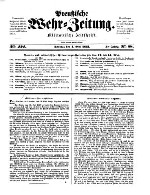 Preußische Wehr-Zeitung Sonntag 1. Mai 1853