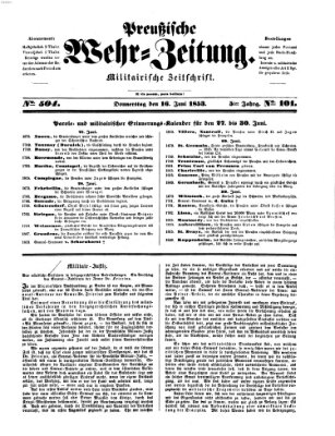 Preußische Wehr-Zeitung Donnerstag 16. Juni 1853