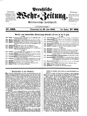 Preußische Wehr-Zeitung Donnerstag 23. Juni 1853