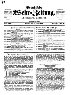 Preußische Wehr-Zeitung Sonntag 17. Juli 1853