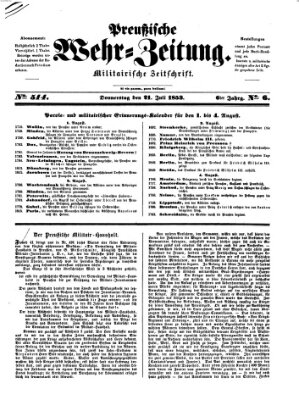 Preußische Wehr-Zeitung Donnerstag 21. Juli 1853