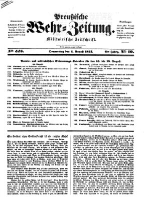 Preußische Wehr-Zeitung Donnerstag 4. August 1853