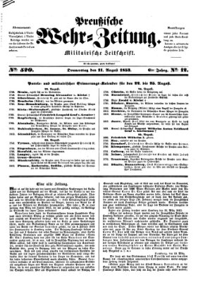 Preußische Wehr-Zeitung Donnerstag 11. August 1853