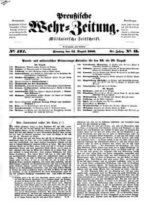 Preußische Wehr-Zeitung Sonntag 14. August 1853