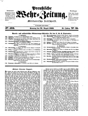 Preußische Wehr-Zeitung Sonntag 21. August 1853