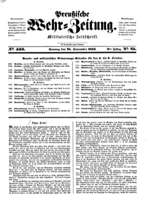 Preußische Wehr-Zeitung Sonntag 25. September 1853