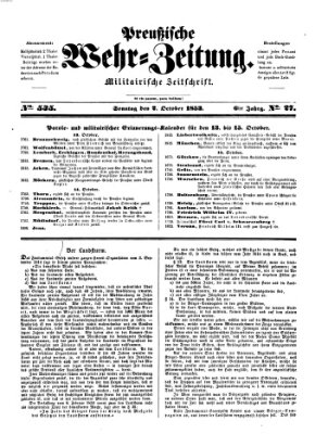 Preußische Wehr-Zeitung Sonntag 2. Oktober 1853