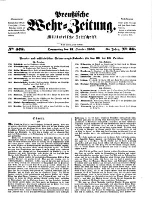 Preußische Wehr-Zeitung Donnerstag 13. Oktober 1853