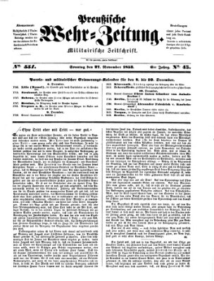 Preußische Wehr-Zeitung Sonntag 27. November 1853