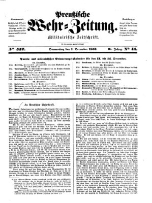 Preußische Wehr-Zeitung Donnerstag 1. Dezember 1853