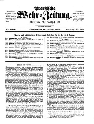 Preußische Wehr-Zeitung Donnerstag 22. Dezember 1853