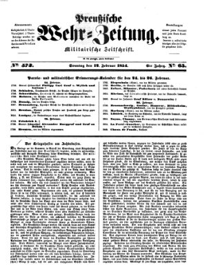 Preußische Wehr-Zeitung Sonntag 12. Februar 1854