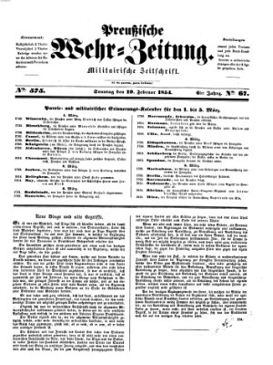 Preußische Wehr-Zeitung Sonntag 19. Februar 1854