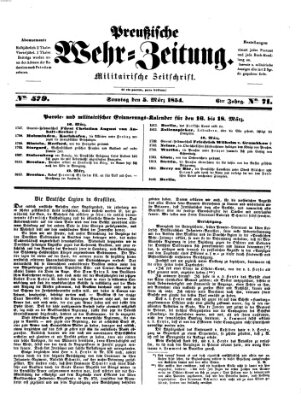 Preußische Wehr-Zeitung Sonntag 5. März 1854