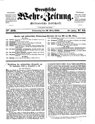 Preußische Wehr-Zeitung Donnerstag 16. März 1854