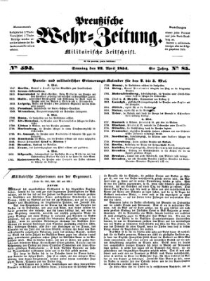 Preußische Wehr-Zeitung Sonntag 23. April 1854