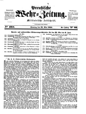 Preußische Wehr-Zeitung Sonntag 21. Mai 1854