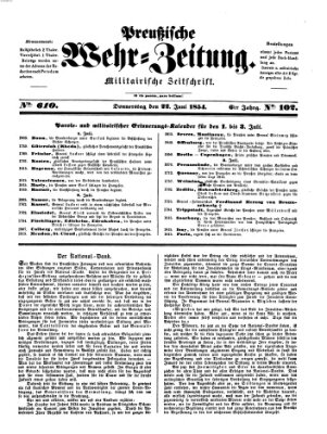 Preußische Wehr-Zeitung Donnerstag 22. Juni 1854