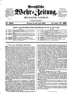 Preußische Wehr-Zeitung Sonntag 25. Juni 1854