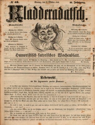 Kladderadatsch Montag 1. Oktober 1849