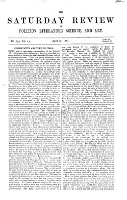 Saturday review Samstag 26. April 1862