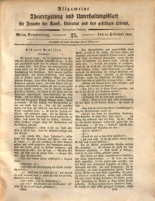 Allgemeine Theaterzeitung und Unterhaltungsblatt für Freunde der Kunst, Literatur und des geselligen Lebens (Allgemeine Theaterzeitung) Donnerstag 21. Februar 1822