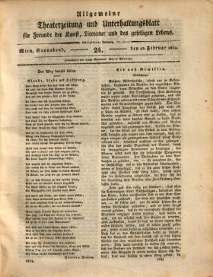 Allgemeine Theaterzeitung und Unterhaltungsblatt für Freunde der Kunst, Literatur und des geselligen Lebens (Allgemeine Theaterzeitung) Samstag 23. Februar 1822