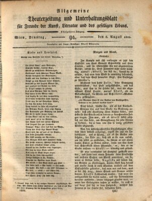 Allgemeine Theaterzeitung und Unterhaltungsblatt für Freunde der Kunst, Literatur und des geselligen Lebens (Allgemeine Theaterzeitung) Dienstag 6. August 1822