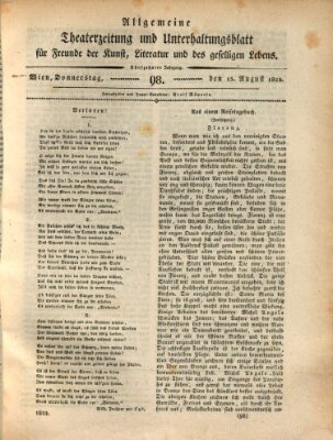 Allgemeine Theaterzeitung und Unterhaltungsblatt für Freunde der Kunst, Literatur und des geselligen Lebens (Allgemeine Theaterzeitung) Donnerstag 15. August 1822