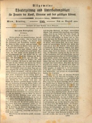 Allgemeine Theaterzeitung und Unterhaltungsblatt für Freunde der Kunst, Literatur und des geselligen Lebens (Allgemeine Theaterzeitung) Dienstag 20. August 1822