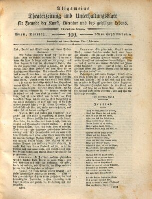 Allgemeine Theaterzeitung und Unterhaltungsblatt für Freunde der Kunst, Literatur und des geselligen Lebens (Allgemeine Theaterzeitung) Dienstag 10. September 1822