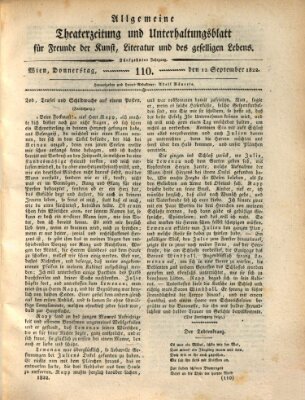 Allgemeine Theaterzeitung und Unterhaltungsblatt für Freunde der Kunst, Literatur und des geselligen Lebens (Allgemeine Theaterzeitung) Donnerstag 12. September 1822