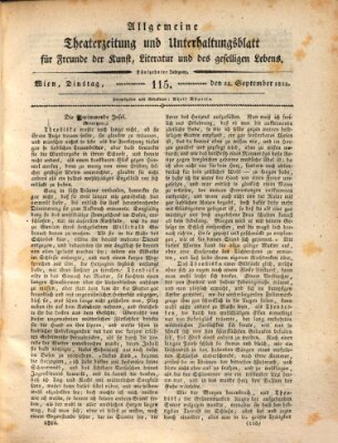 Allgemeine Theaterzeitung und Unterhaltungsblatt für Freunde der Kunst, Literatur und des geselligen Lebens (Allgemeine Theaterzeitung) Dienstag 24. September 1822