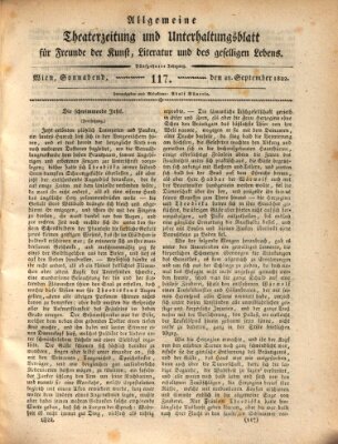 Allgemeine Theaterzeitung und Unterhaltungsblatt für Freunde der Kunst, Literatur und des geselligen Lebens (Allgemeine Theaterzeitung) Samstag 28. September 1822