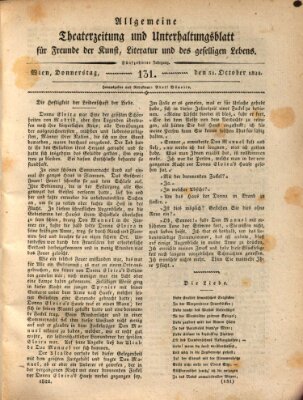 Allgemeine Theaterzeitung und Unterhaltungsblatt für Freunde der Kunst, Literatur und des geselligen Lebens (Allgemeine Theaterzeitung) Donnerstag 31. Oktober 1822