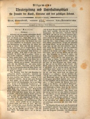 Allgemeine Theaterzeitung und Unterhaltungsblatt für Freunde der Kunst, Literatur und des geselligen Lebens (Allgemeine Theaterzeitung) Samstag 9. November 1822