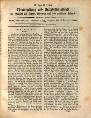 Allgemeine Theaterzeitung und Unterhaltungsblatt für Freunde der Kunst, Literatur und des geselligen Lebens (Allgemeine Theaterzeitung) Samstag 16. November 1822