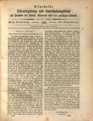 Allgemeine Theaterzeitung und Unterhaltungsblatt für Freunde der Kunst, Literatur und des geselligen Lebens (Allgemeine Theaterzeitung) Donnerstag 5. Dezember 1822