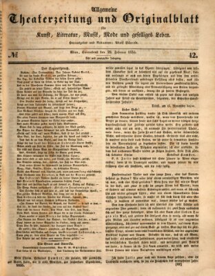 Allgemeine Theaterzeitung Samstag 28. Februar 1835