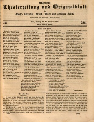 Allgemeine Theaterzeitung Montag 16. November 1835