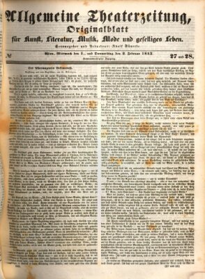 Allgemeine Theaterzeitung Mittwoch 1. Februar 1843