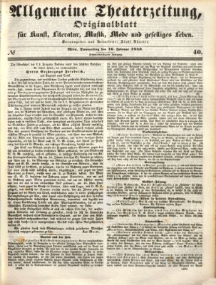 Allgemeine Theaterzeitung Donnerstag 16. Februar 1843