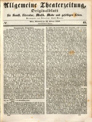 Allgemeine Theaterzeitung Mittwoch 22. Februar 1843