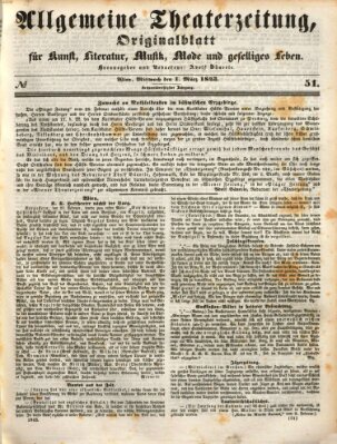 Allgemeine Theaterzeitung Mittwoch 1. März 1843