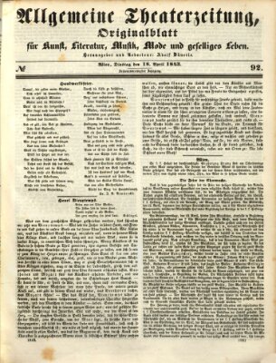 Allgemeine Theaterzeitung Dienstag 18. April 1843