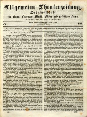 Allgemeine Theaterzeitung Samstag 10. Juni 1843